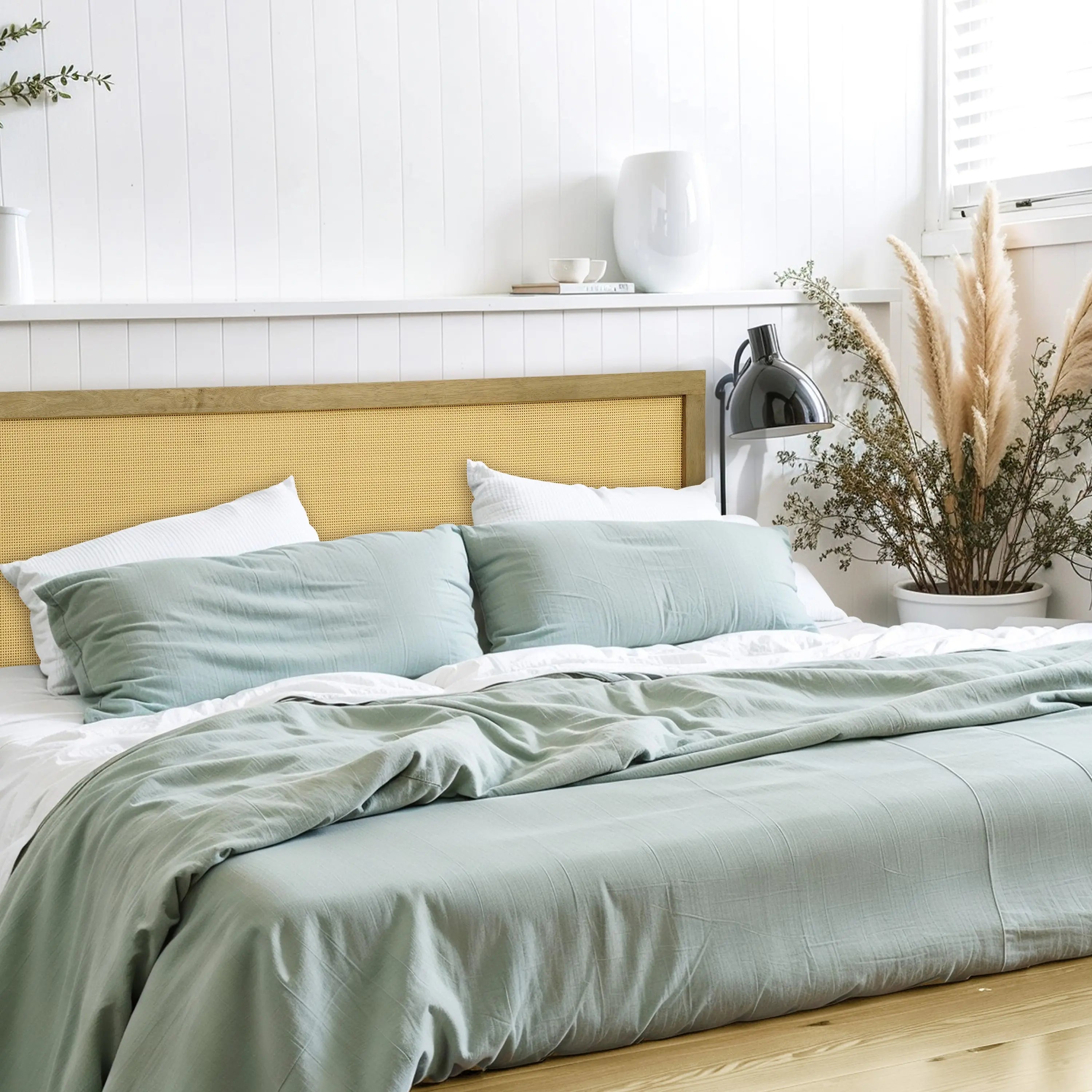 Layla free-standing wood and rattan headboard, king - LuxenHome
