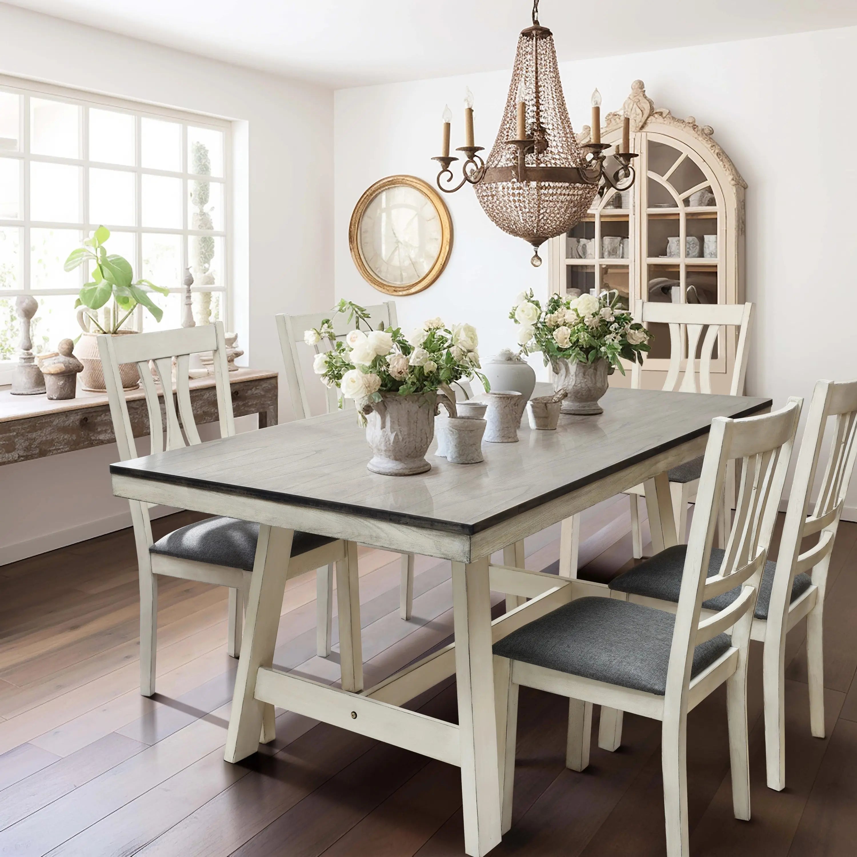Rectangular white wood dining table - LuxenHome
