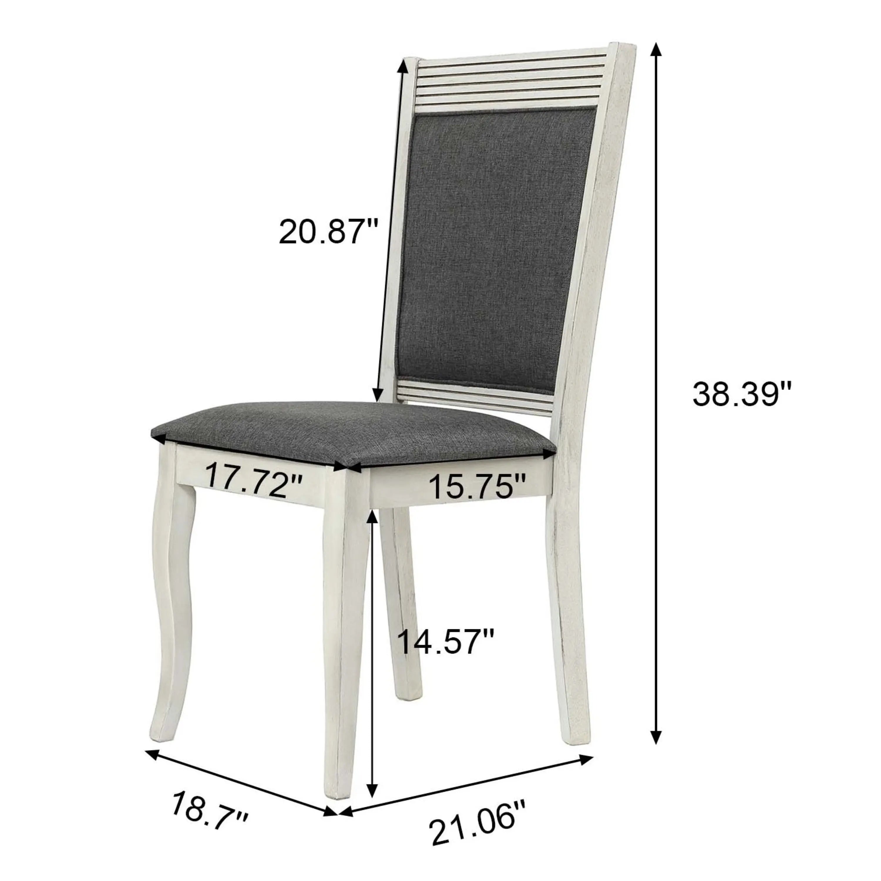 Modern Distressed Off White Rubberwood and Gray Upholstered Dining Chair, Set of 2 - LuxenHome