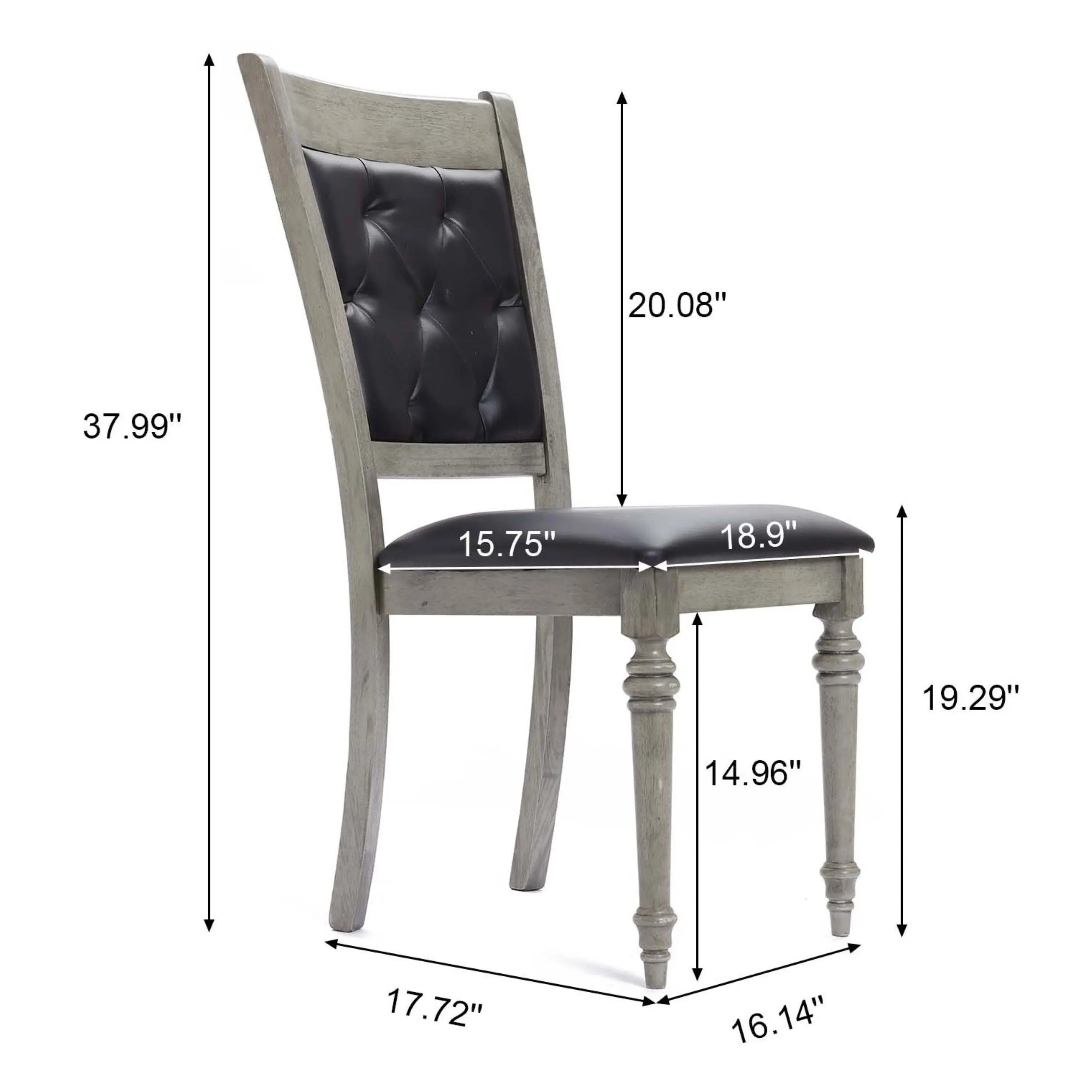 Modern Gray Rubberwood and Upholstered Black Dining Chair, Set of 2 - LuxenHome