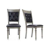 Modern Gray Rubberwood and Upholstered Black Dining Chair, Set of 2 - LuxenHome