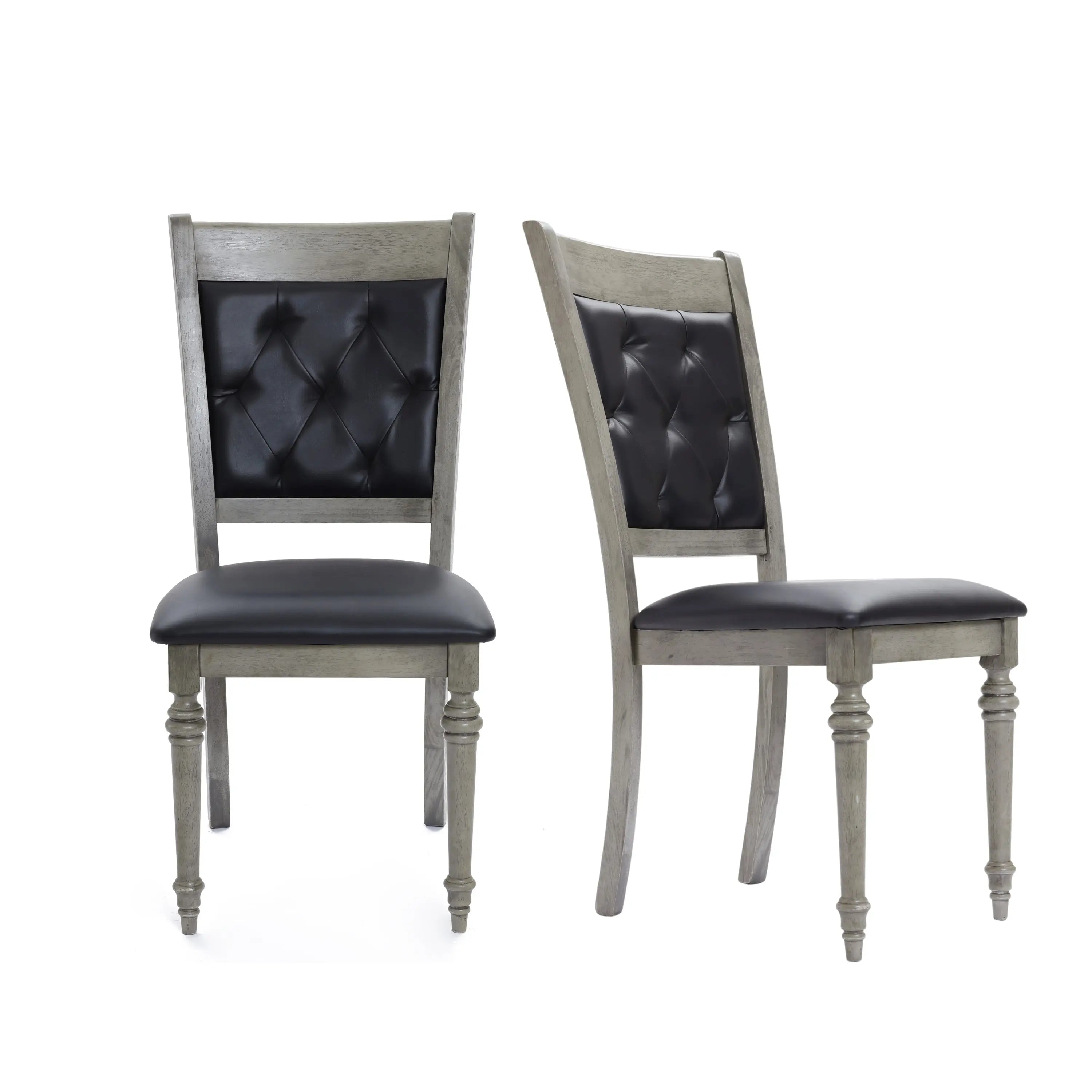 Modern Gray Rubberwood and Upholstered Black Dining Chair, Set of 2 - LuxenHome