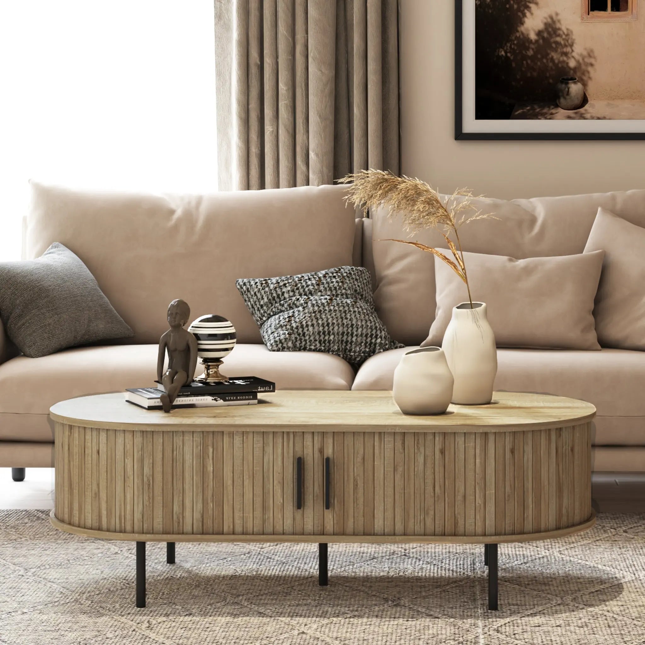 Aria tambour door coffee table, oak - LuxenHome