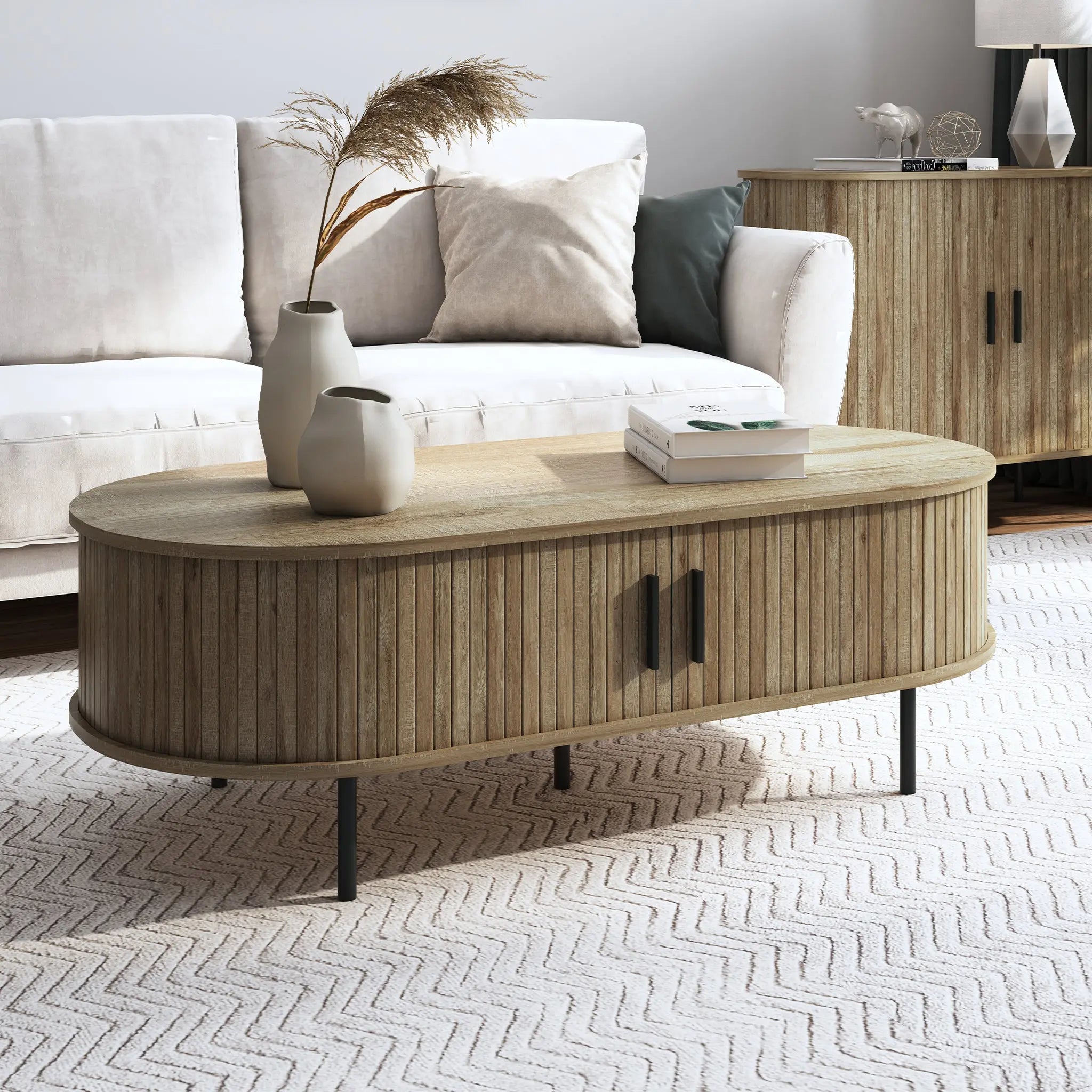 Aria tambour door coffee table, oak - LuxenHome