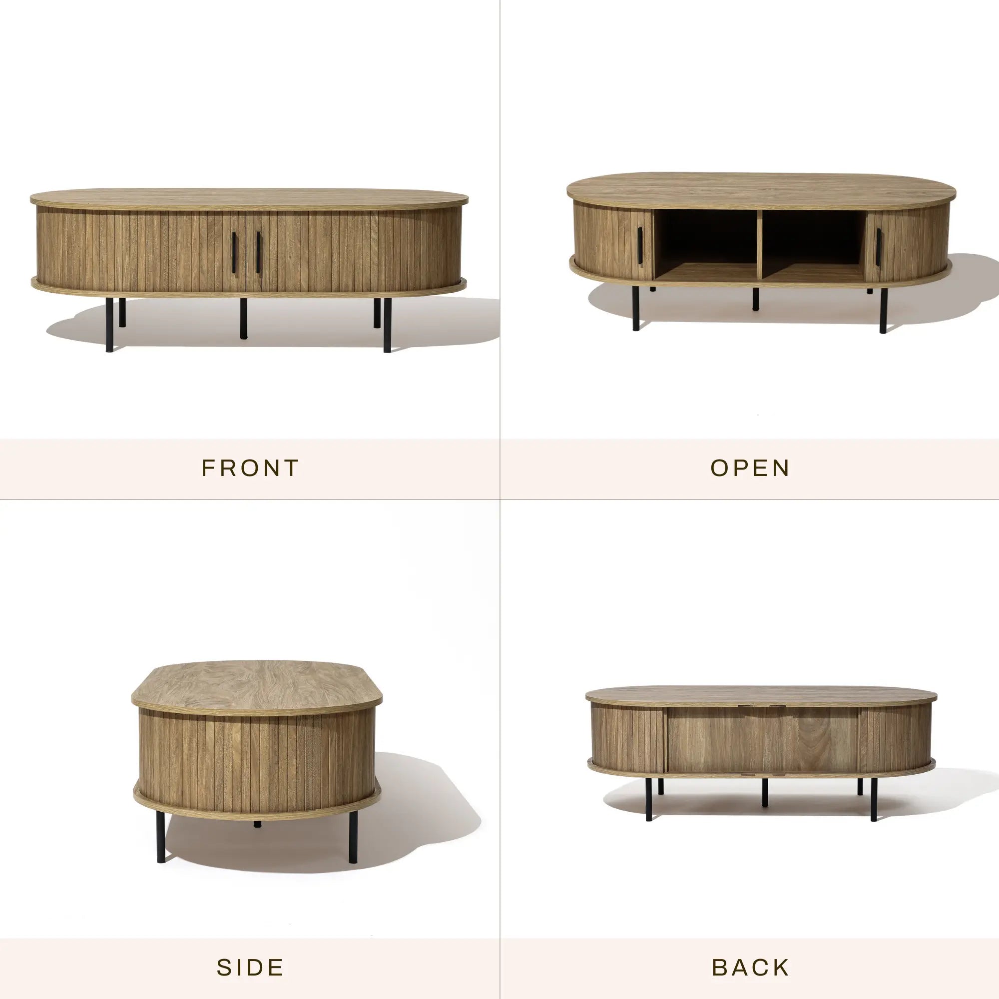 Aria tambour door coffee table, oak - LuxenHome