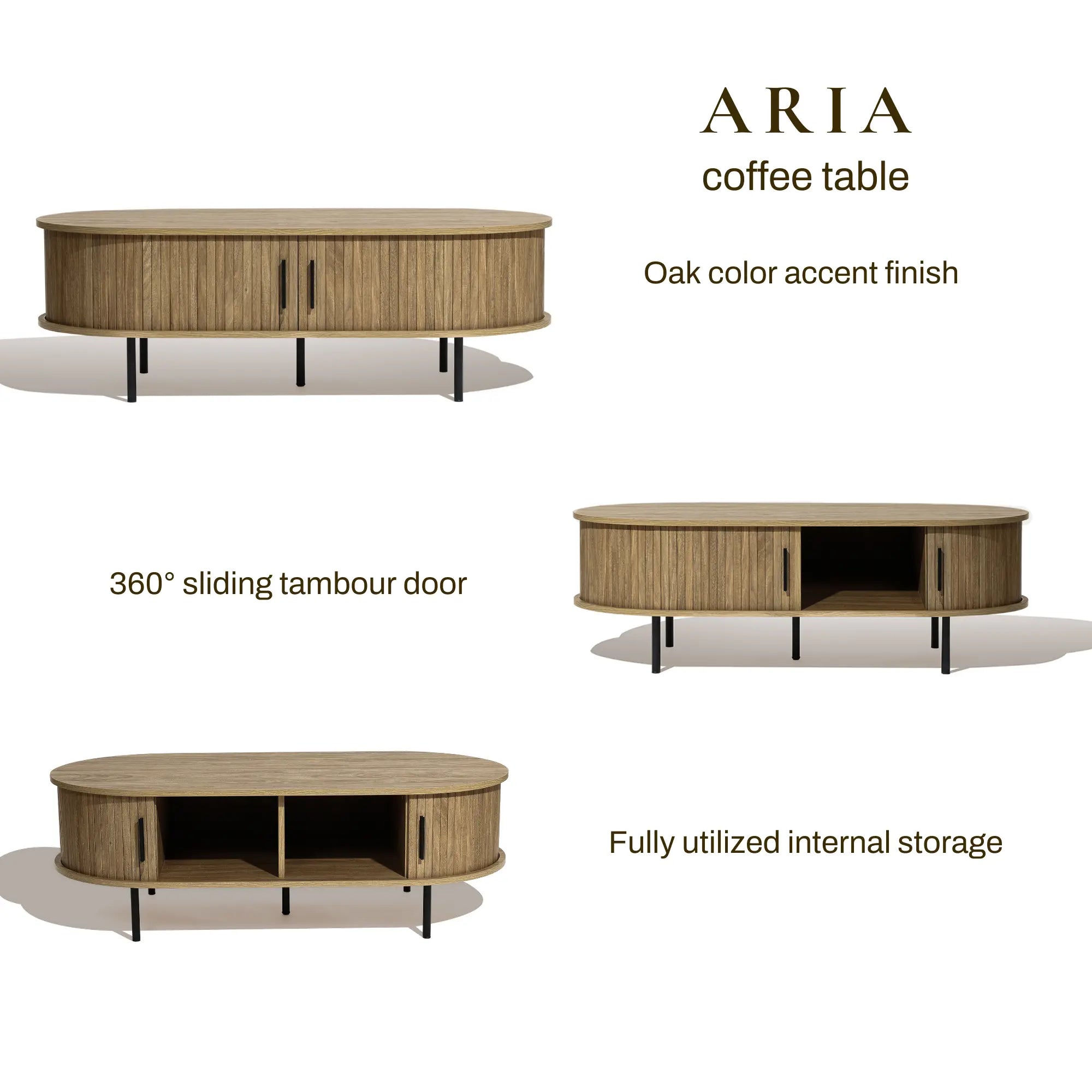 Aria tambour door coffee table, oak - LuxenHome