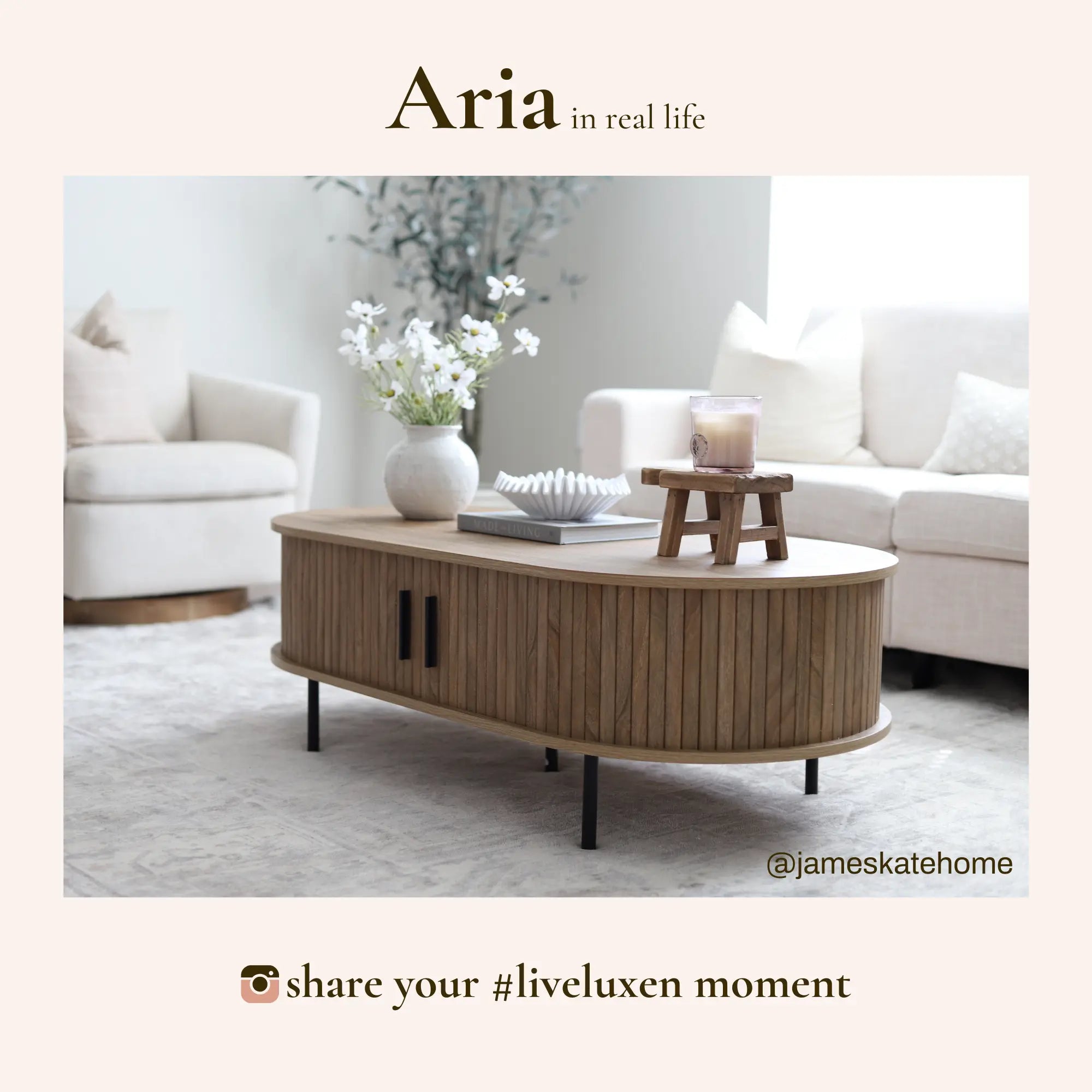 Aria tambour door coffee table, oak - LuxenHome