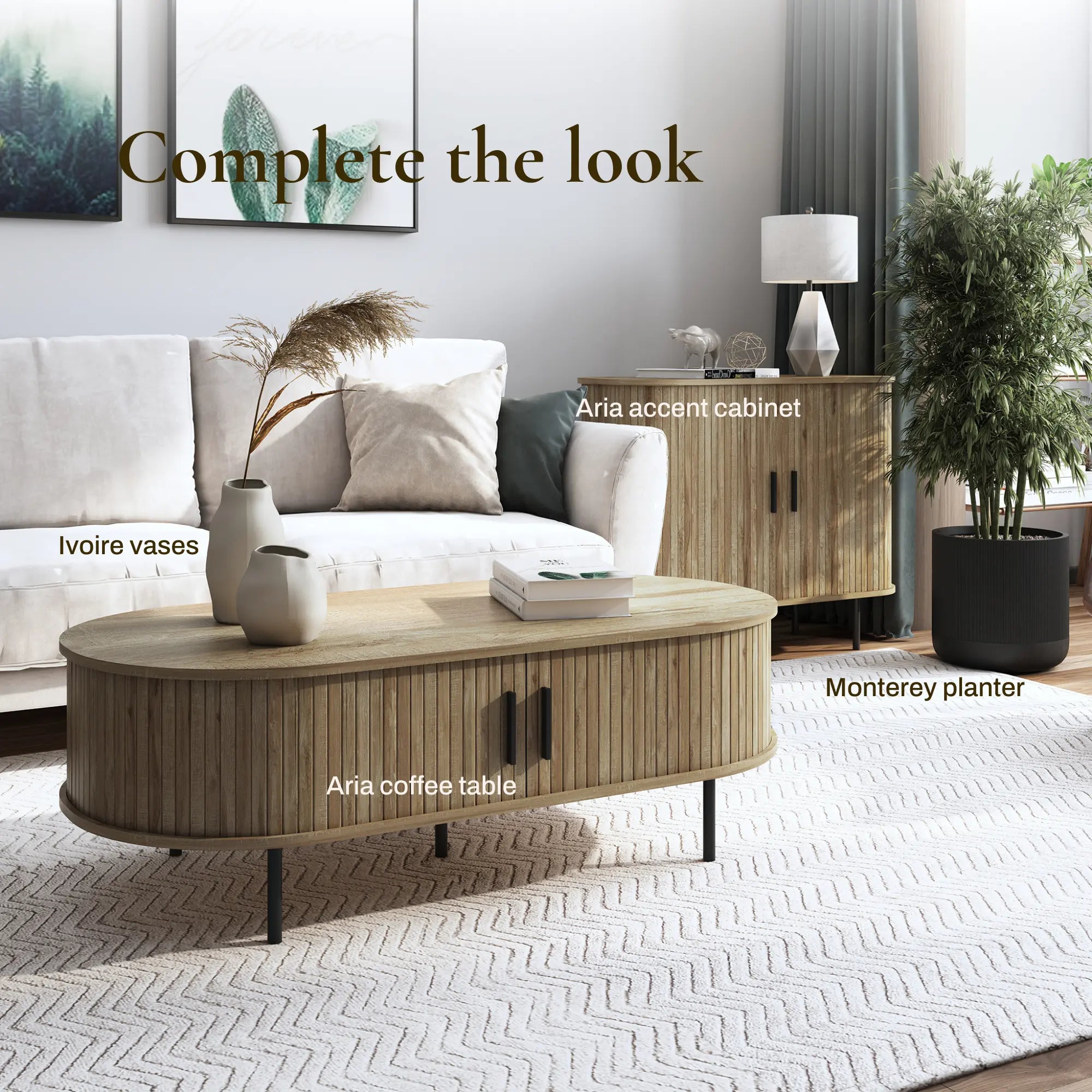 Aria tambour door coffee table, oak - LuxenHome