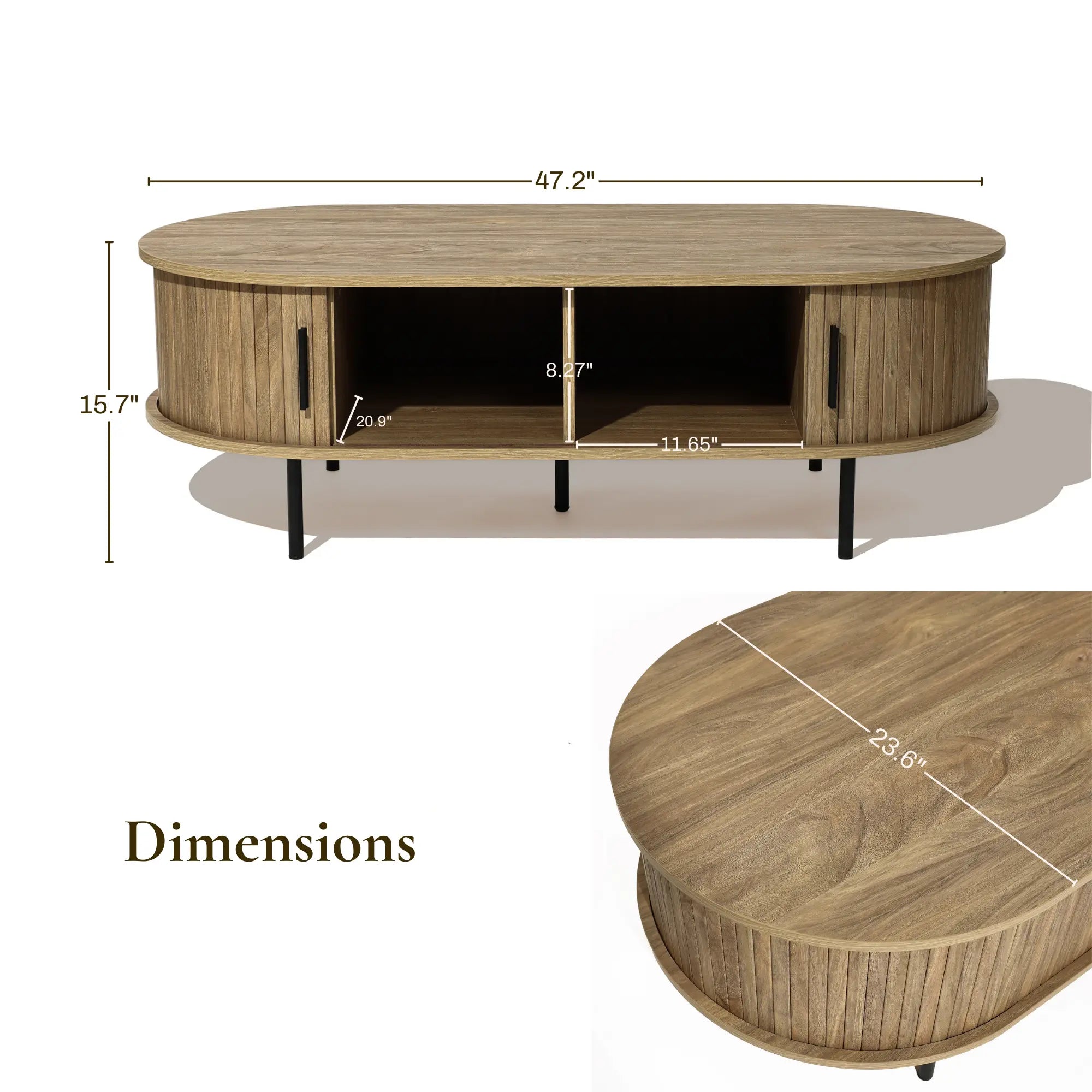 Aria tambour door coffee table, oak - LuxenHome