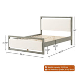 Discover the perfect addition to a modern bedroom with this sleek gray bed frame. Featuring a white boucle headboard and footboard, its dimensions are 62.8 W x 86.22 D x 48 H, supporting up to 1000 lbs and accommodating a queen mattress 8-12 thick.