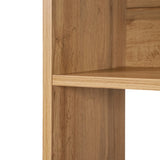 Close-up of a modern-style bookshelf corner with a light walnut finish, highlighting a vertical and horizontal panel. The detailed image showcases the wood grain pattern, perfectly complementing ample storage options.