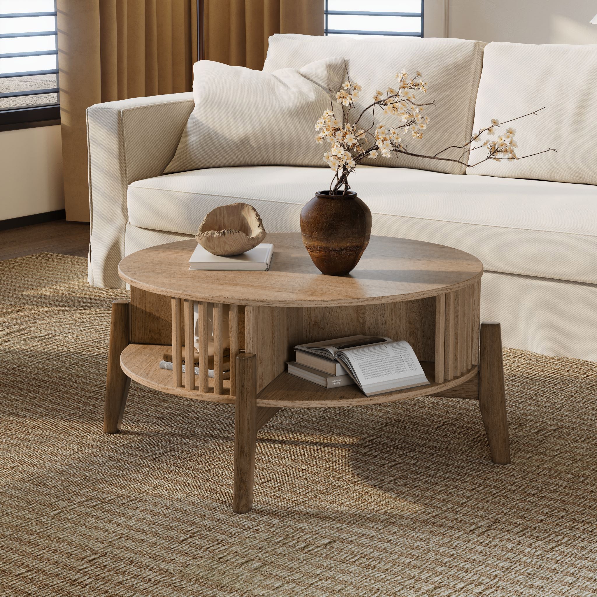 Miko coffee table with solid wood legs and storage - LuxenHome