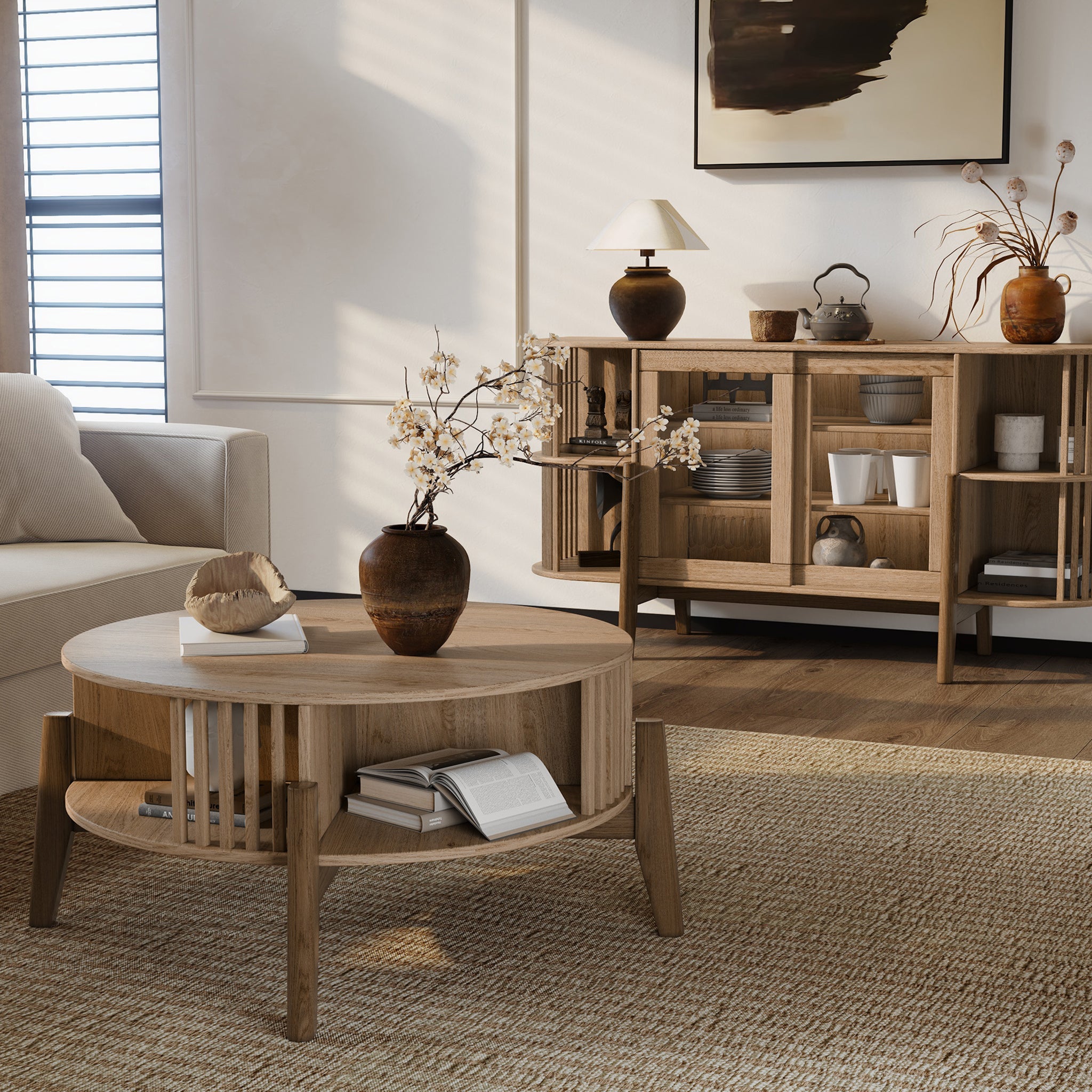 Miko coffee table with solid wood legs and storage - LuxenHome