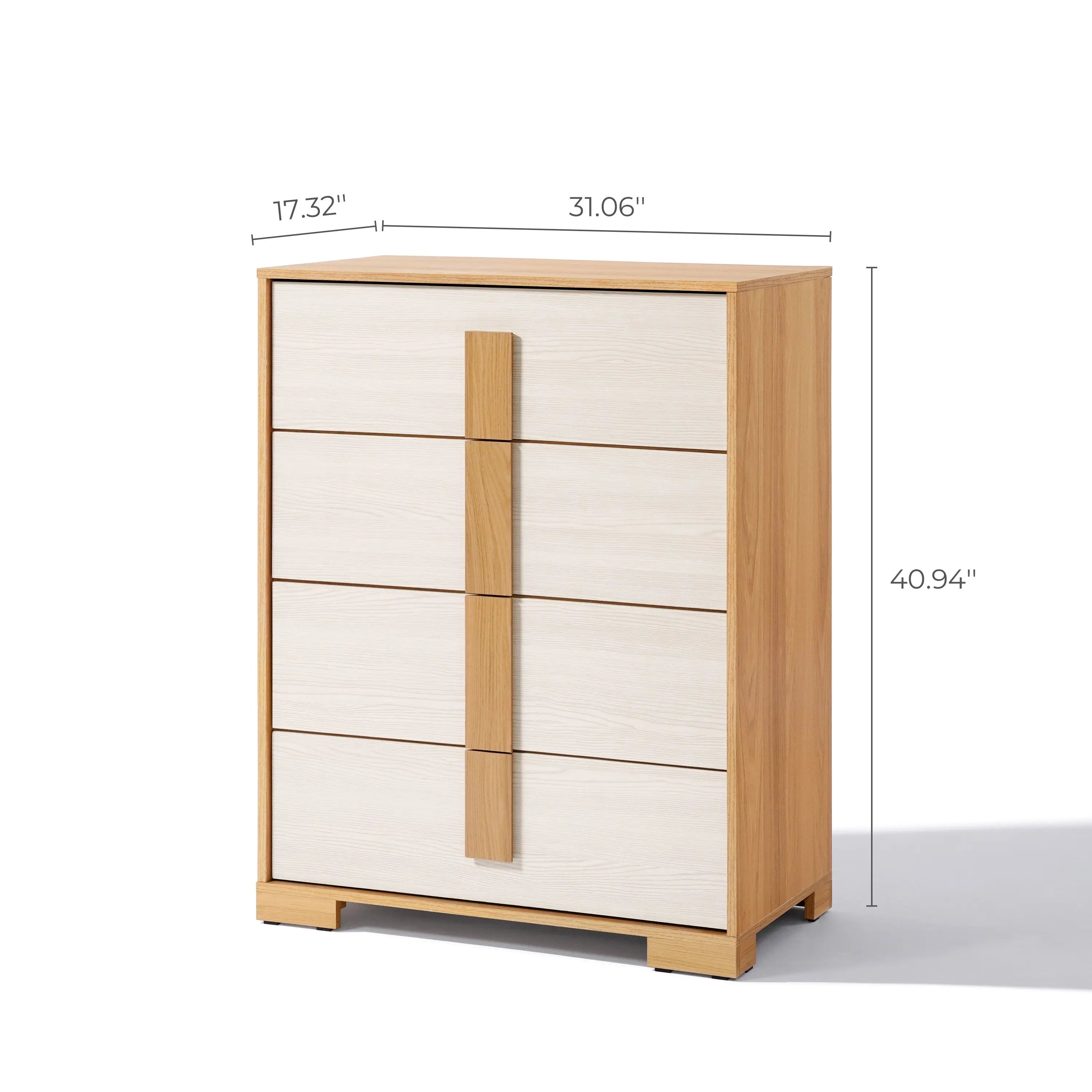 This wooden dresser boasts a stylish mid-century modern design with five spacious drawers, providing an elegant storage solution. Measuring 31.06 in width, 40.94 in height, and 17.32 in depth, its perfect for organizing your space while adding a touch of retro charm.