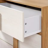 A mid-century modern design wooden dresser with an open drawer reveals a pristine white interior, offering both style and a practical storage solution.