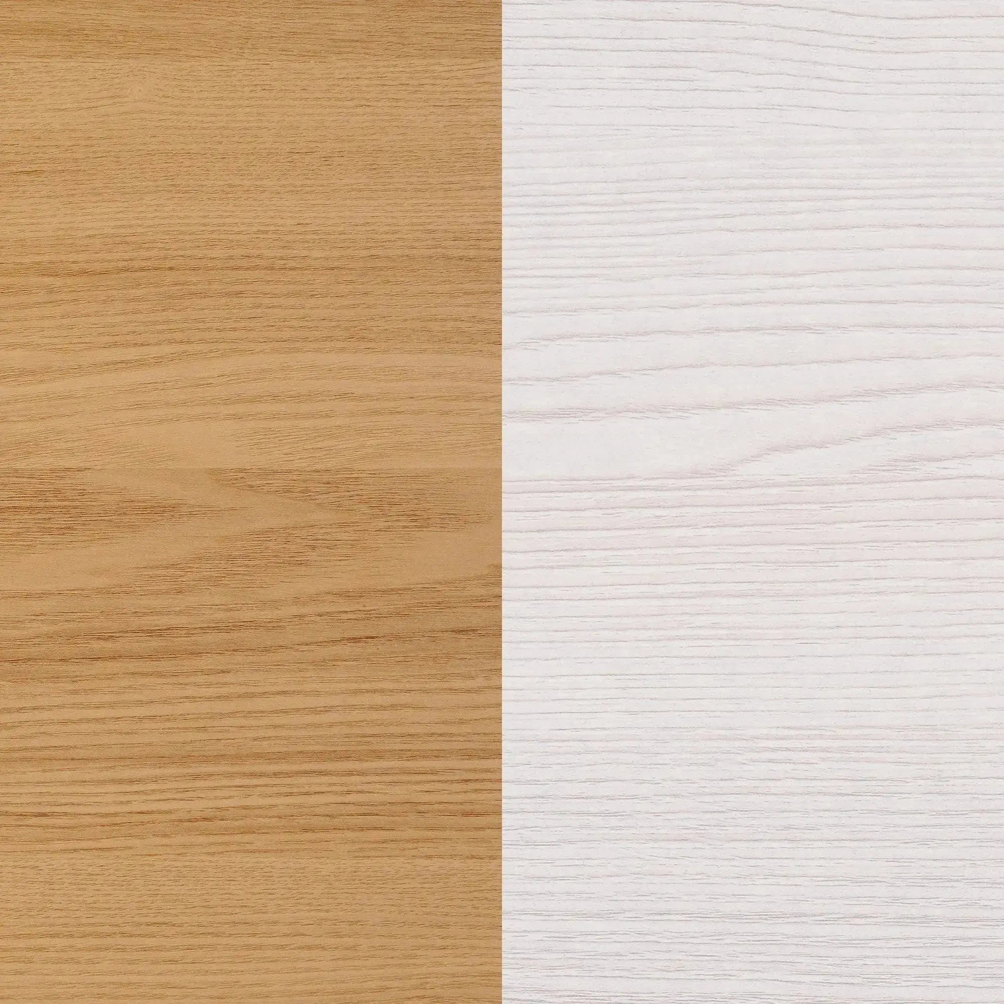 Side-by-side comparison of wooden textures: light brown wood grain on the left and white wood grain on the right, highlighting the elegant wooden finish that would elevate any nightstand design.