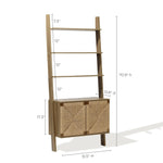 The LuxenHome Kaia rope & wood etagere bookcase features 4 ladder-style shelves, a 2-door cabinet with woven rope detailing, stands 70.9 tall, with three shelves spaced 7.3 apart and a cabinet measuring 17.3H x 13.8D x 31.5W, combining style and functionality.