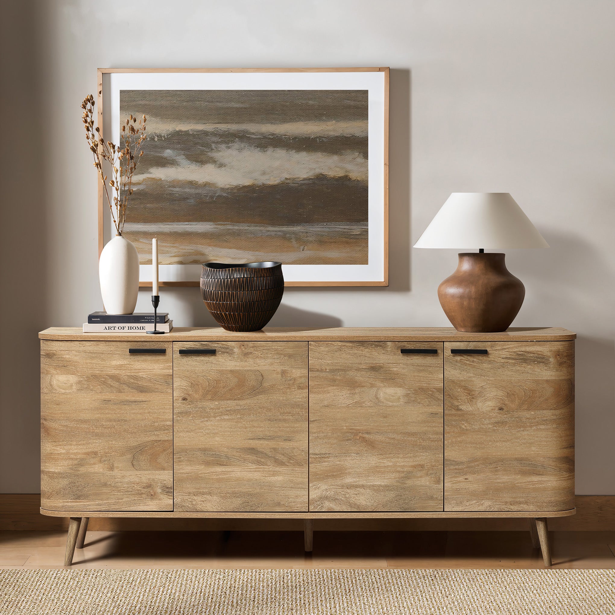 Anya oak finish 4-door sideboard cabinet - LuxenHome