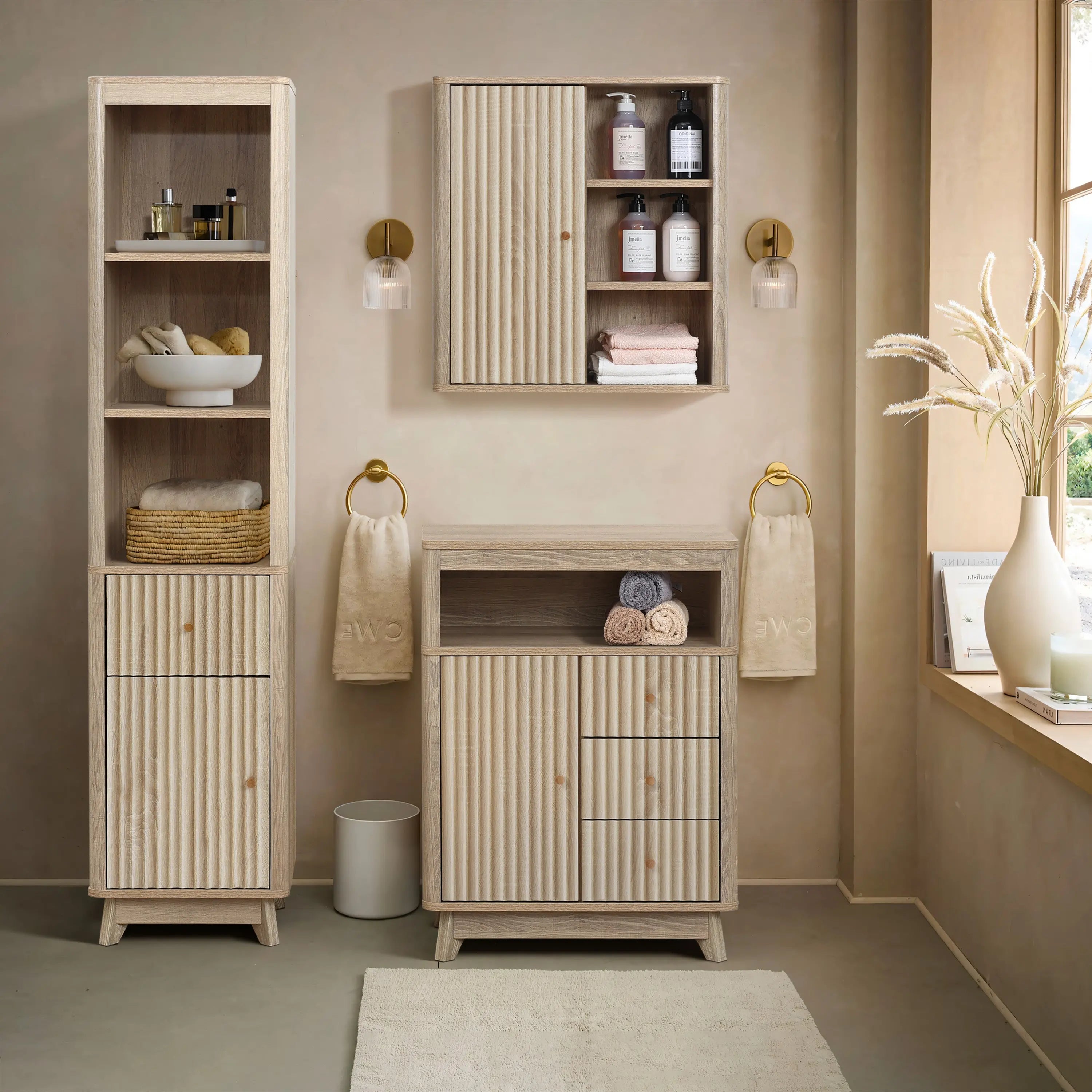 Priya natural finish wave storage cabinet - LuxenHome
