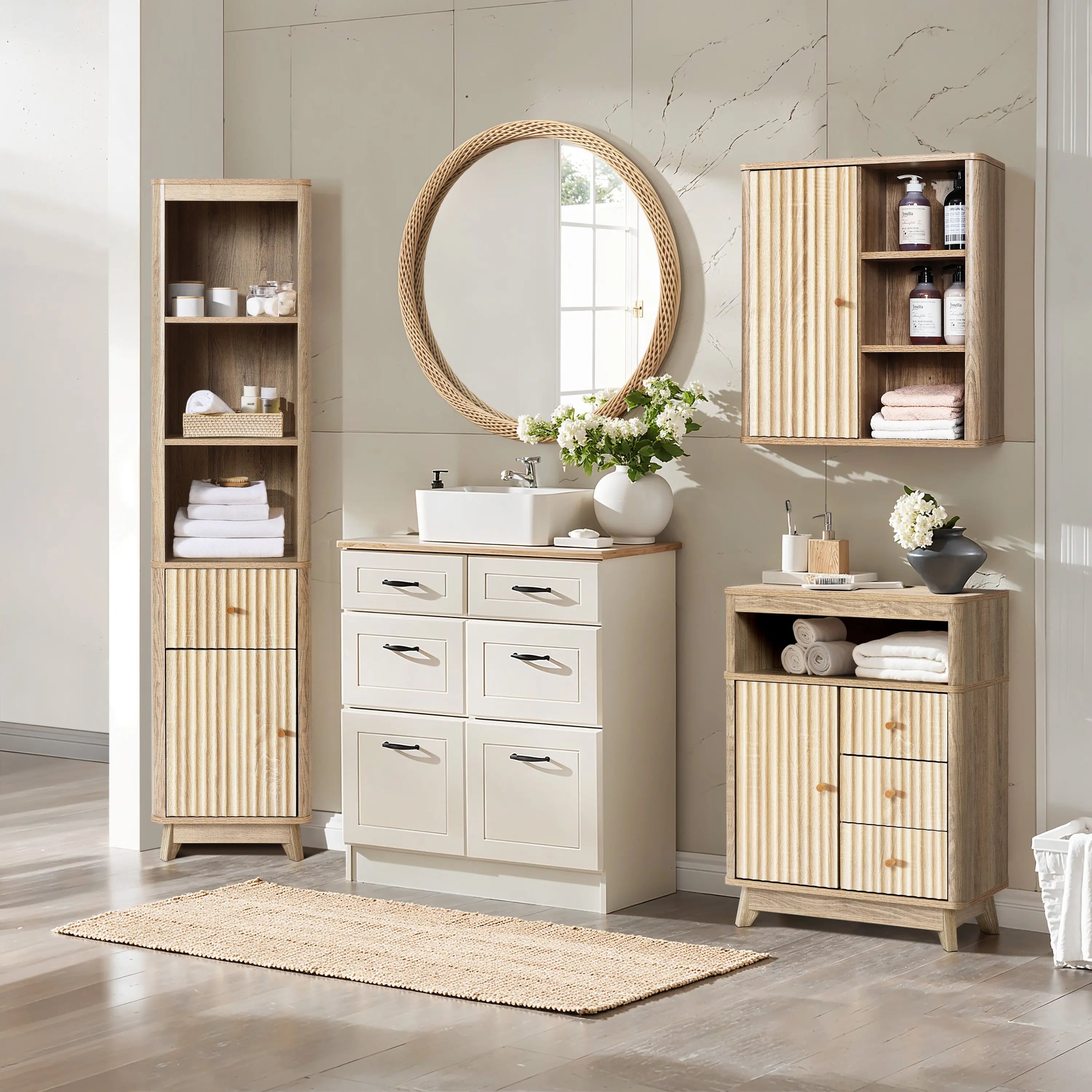 Priya natural finish wave storage cabinet - LuxenHome