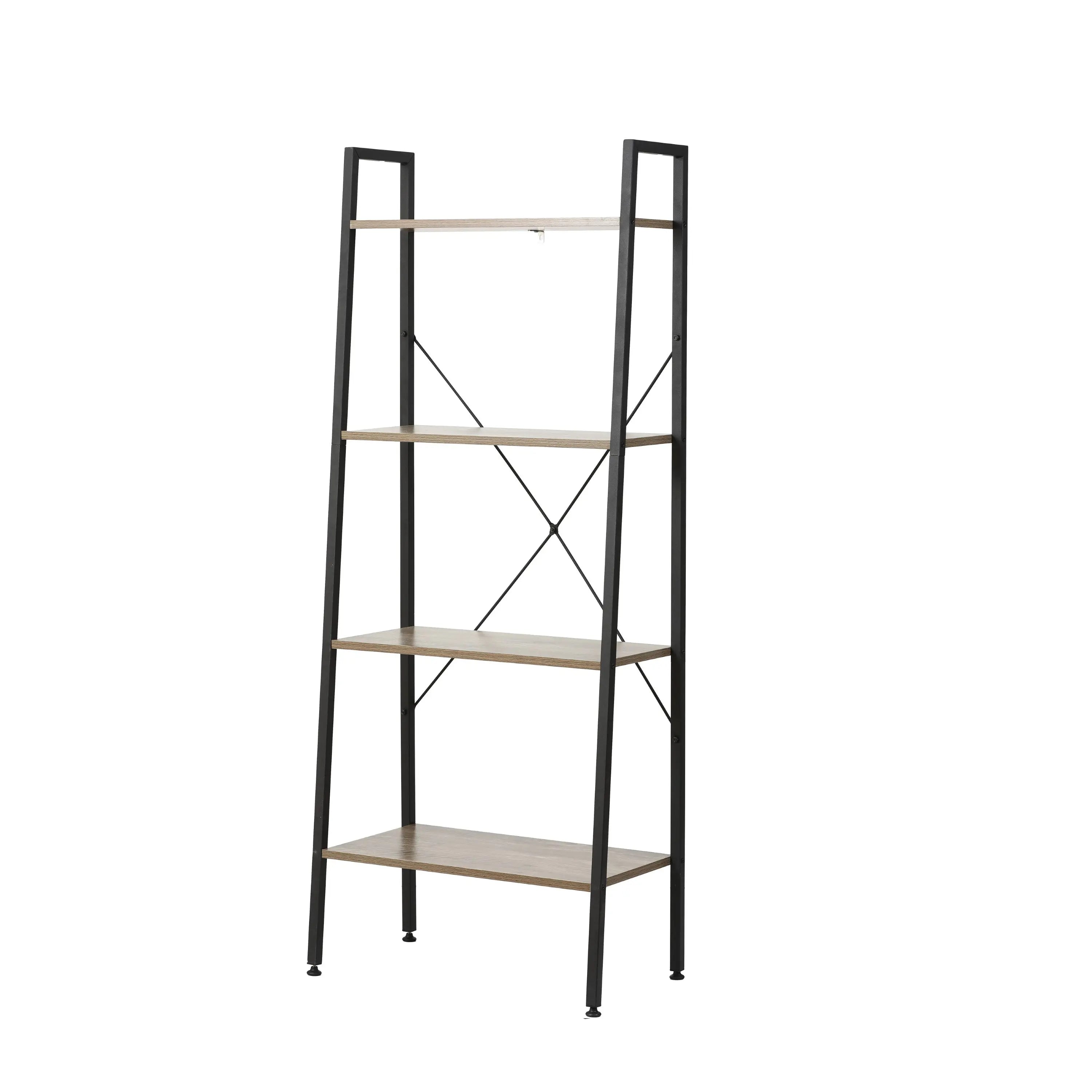 4-Shelf 58.3" x 23.62" W Wood and Metal Ladder Bookcase - LuxenHome
