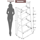 4-Shelf 58.3" x 23.62" W Wood and Metal Ladder Bookcase - LuxenHome
