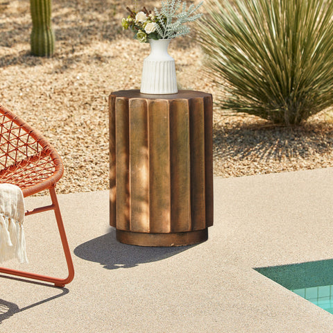Weathered Copper Cement Indoor Outdoor Side and End Table