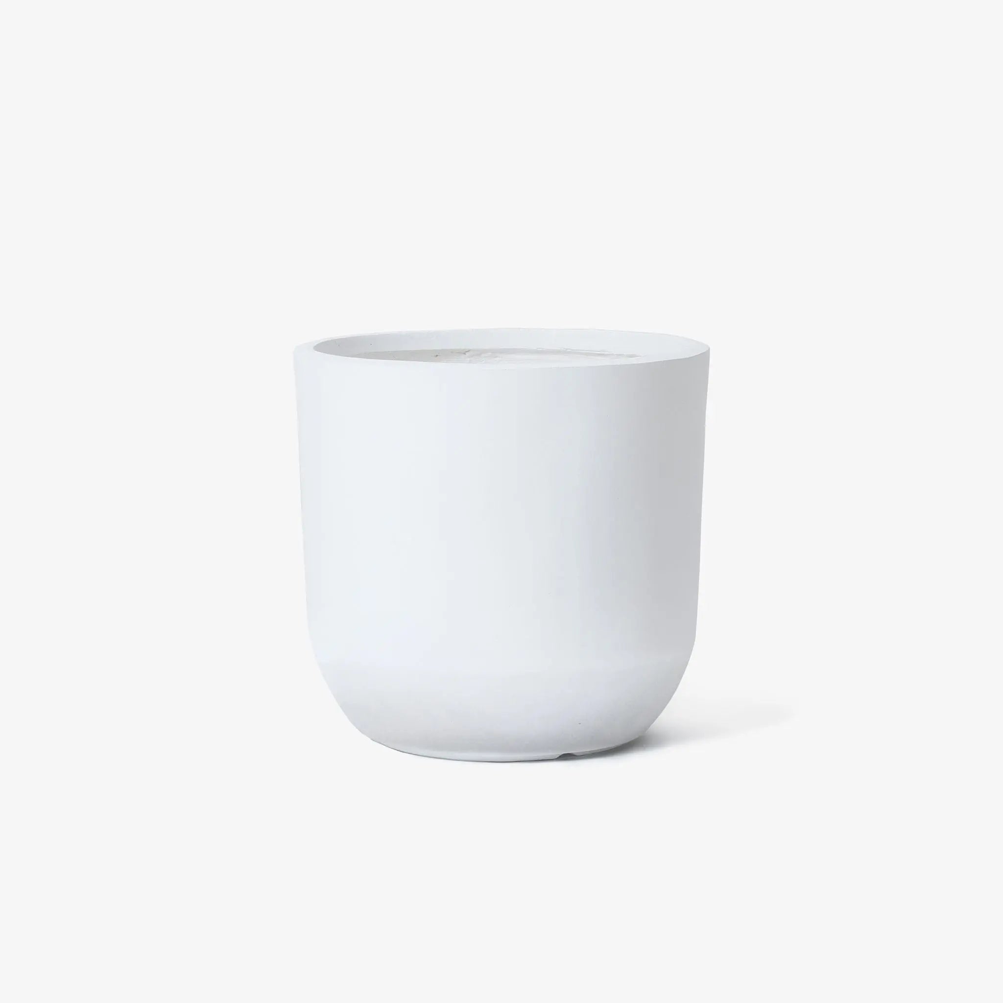 Contemporary planter in a minimalist design, featuring a plain white ceramic pot on a white background.