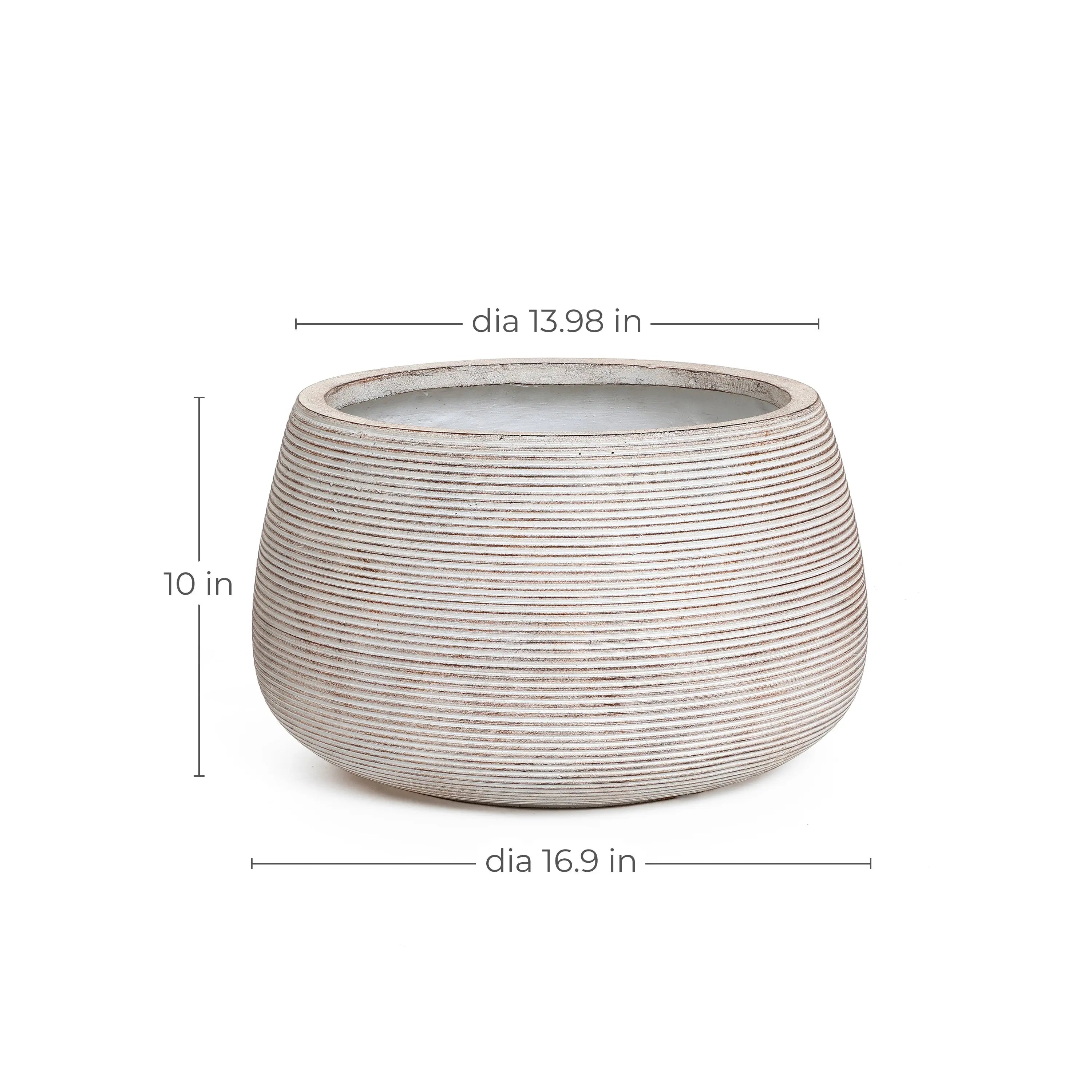 Ribbed bowl planter with brown texture, 16.9" w - LuxenHome