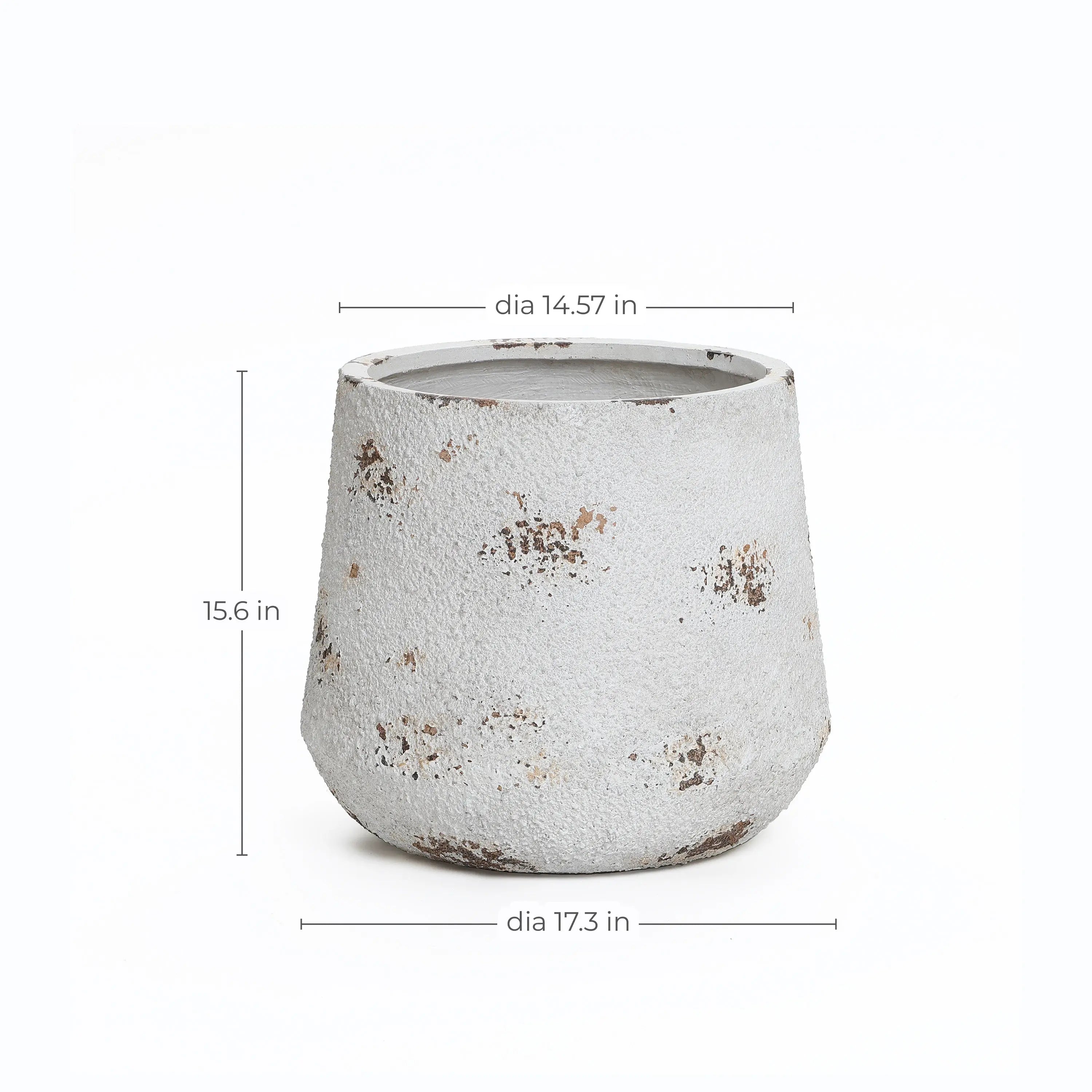 Rustic off white with brown accents tall round MgO planter, 15.6'' h - LuxenHome