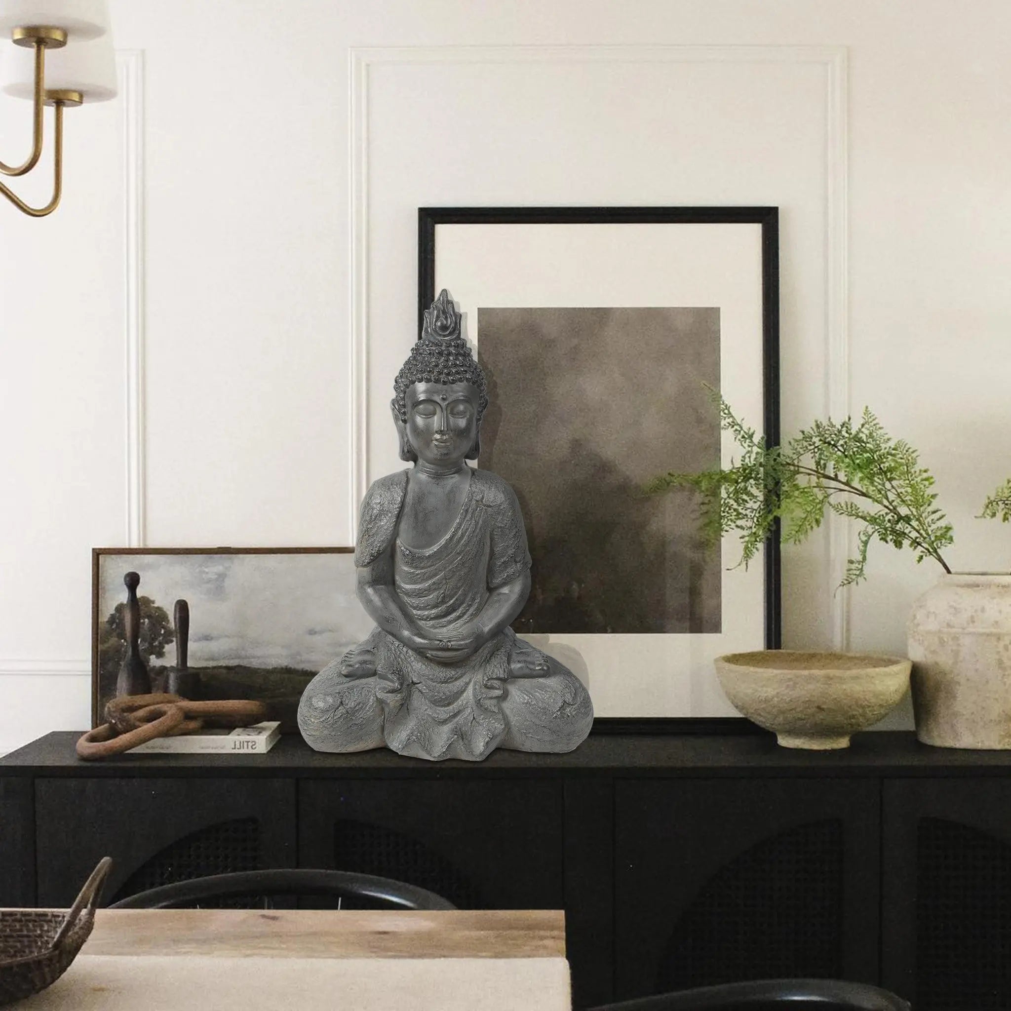 Gray MgO Meditating Buddha Garden Statue - LuxenHome
