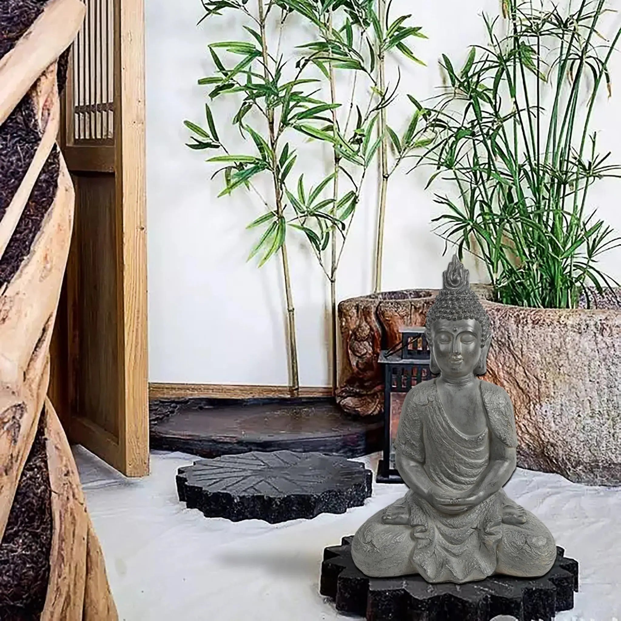 Gray MgO Meditating Buddha Garden Statue - LuxenHome