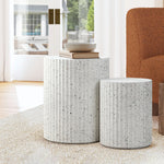 Fluted Cement Nesting Side Table Set - LuxenHome