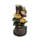 Sunflower and Owl Polyresin Outdoor Water Fountain with Lights - LuxenHome