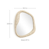 This oval wall mirror features a beige, free-form frame that adds a unique touch to your home decor. Measuring 18.11 inches wide, 23.82 inches tall, and 1.87 inches deep, its perfect for creating an artistic focal point in any room.
