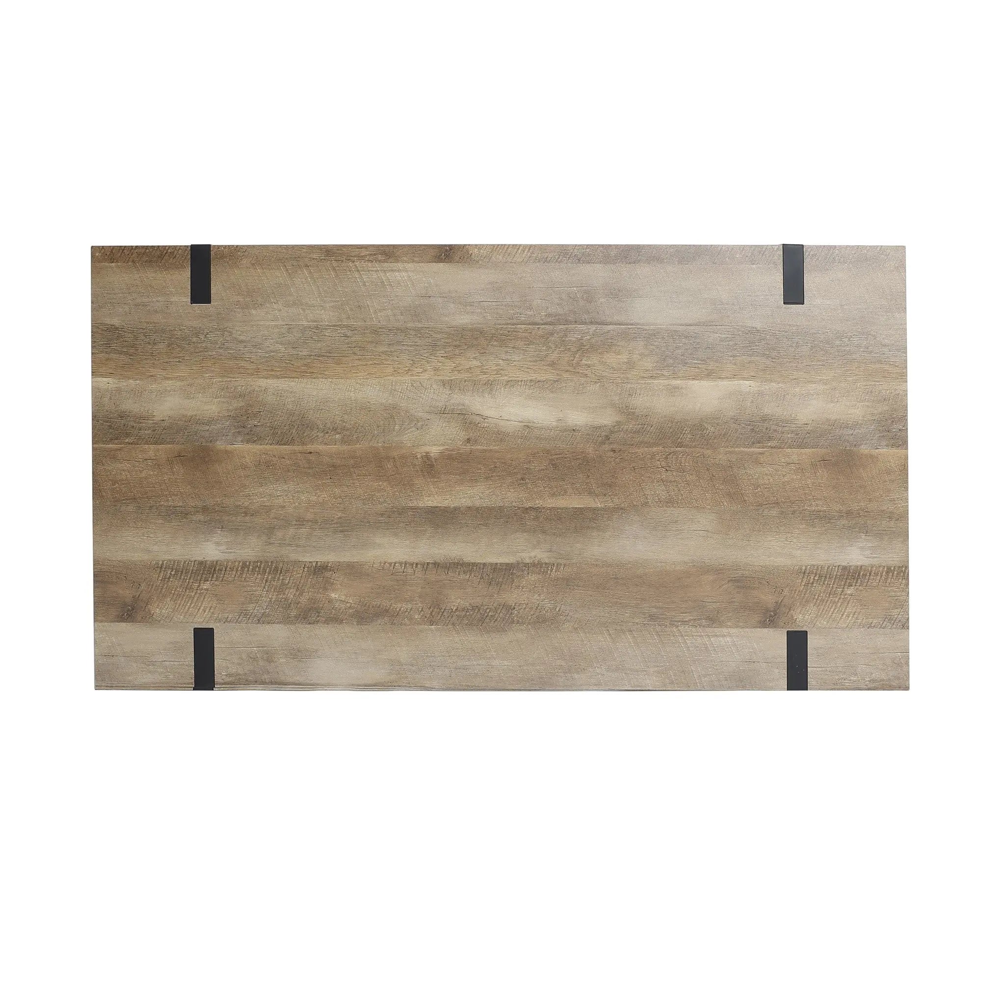 Oak Finish MDF Wood Black Metal Dining Table - LuxenHome