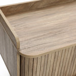 Mid-Century Modern Tambour-Style 2-Door 63-Inch Wide TV Stand with Tray Top, Oak - LuxenHome