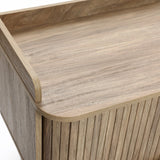 Mid-Century Modern Tambour-Style 2-Door 63-Inch Wide TV Stand with Tray Top, Oak - LuxenHome
