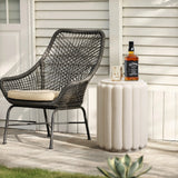 Ivory white pillar round cement outdoor side table - LuxenHome