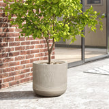 Blended tan with wood pattern round planter, 11.4" h - LuxenHome