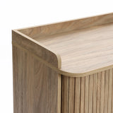Fluted tambour door oak finish storage cabinet with tray top - LuxenHome