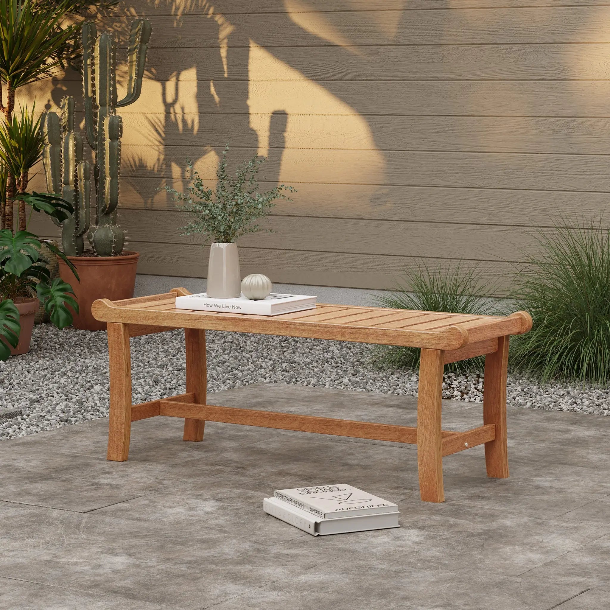 Dillon solid wood outdoor dining bench - LuxenHome