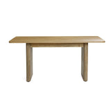 The LuxenHome Aria wood finish dining table features a minimalist design with a 63 wide rectangular top and sturdy legs. Its smooth light brown finish complements various decor styles, making it ideal for family gatherings or intimate dinners for up to six people.
