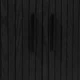 The LuxenHome Aria 2-door tambour accent cabinet features dark wooden doors with vertical grooves and sleek black handles in a Mid-Century Modern design.