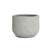 Gray planter crafted from durable MgO material, featuring a textured, crisscross pattern on the surface.