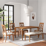 Walnut veneer wood rectangle dining table with rubberwood legs - LuxenHome