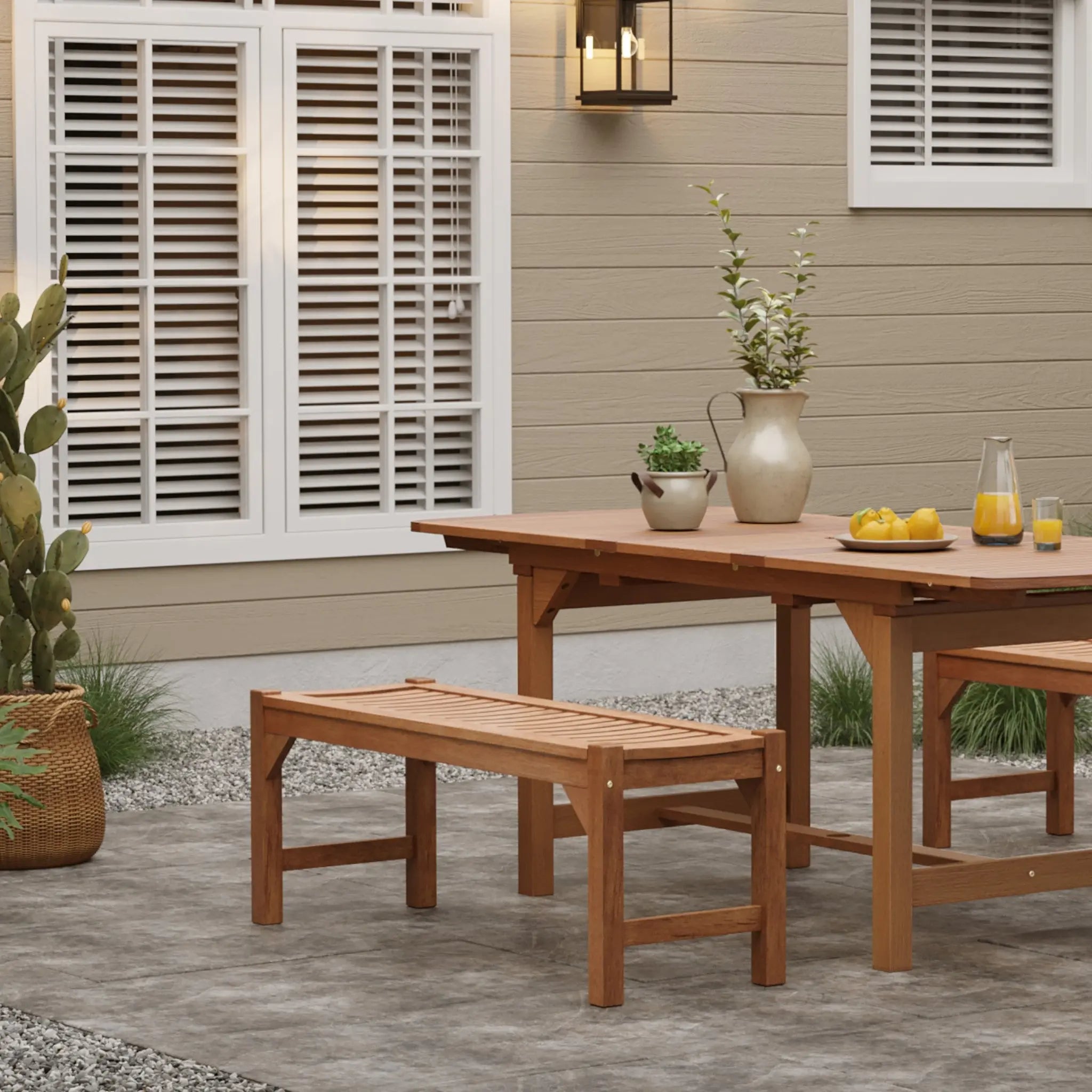 Lucia solid wood outdoor dining bench - LuxenHome