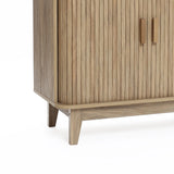 Fluted tambour door oak finish storage cabinet with tray top - LuxenHome