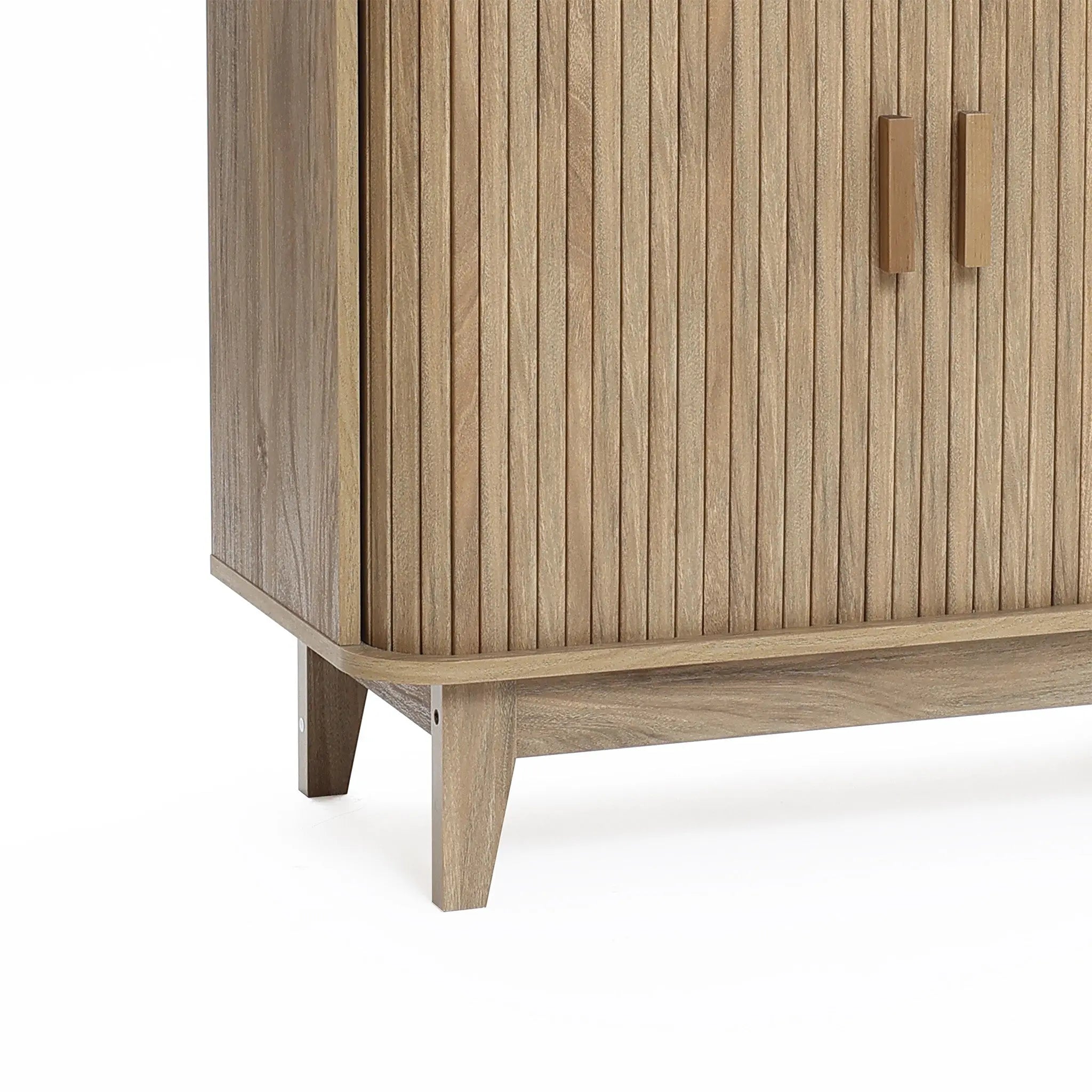 Fluted tambour door oak finish storage cabinet with tray top - LuxenHome