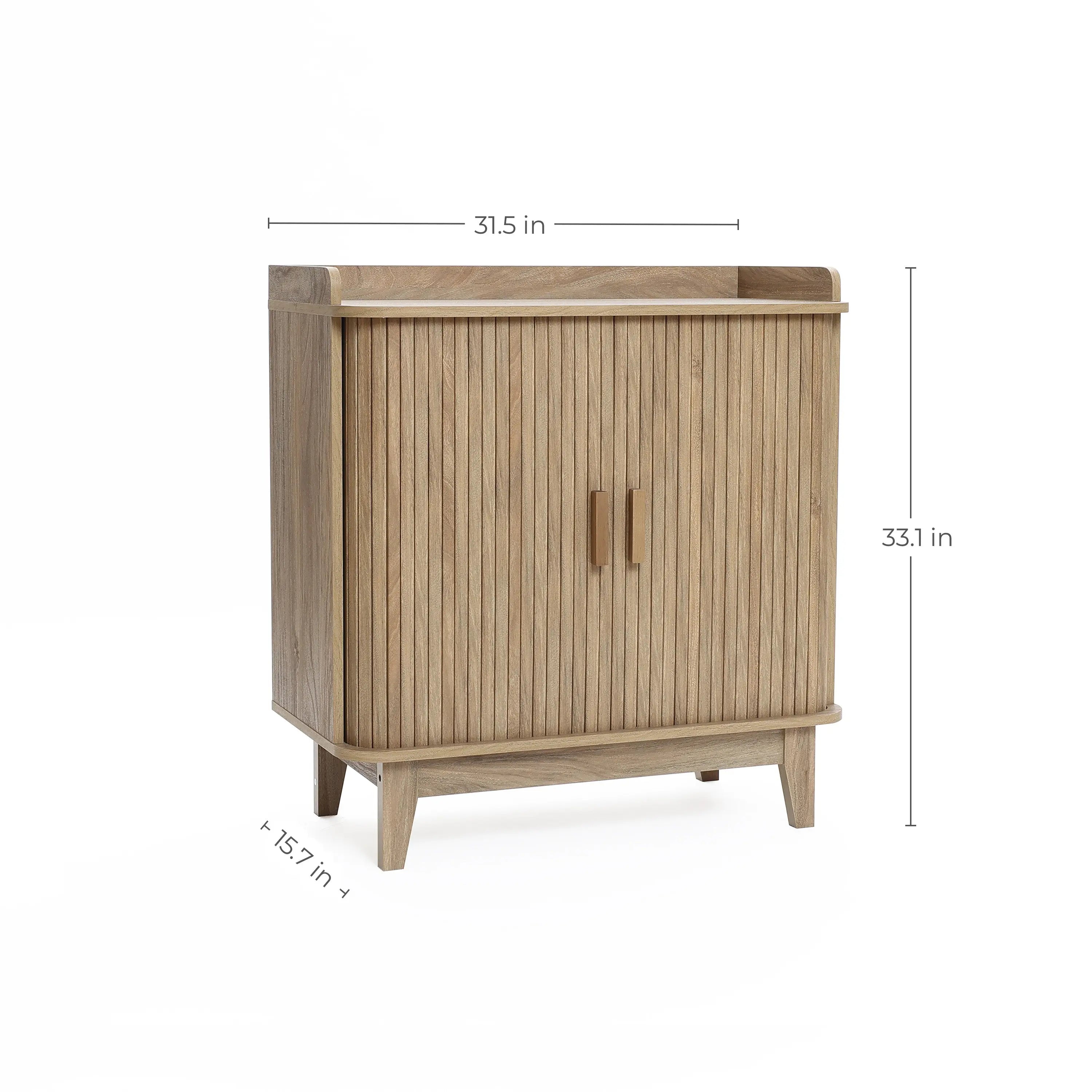 Fluted tambour door oak finish storage cabinet with tray top - LuxenHome